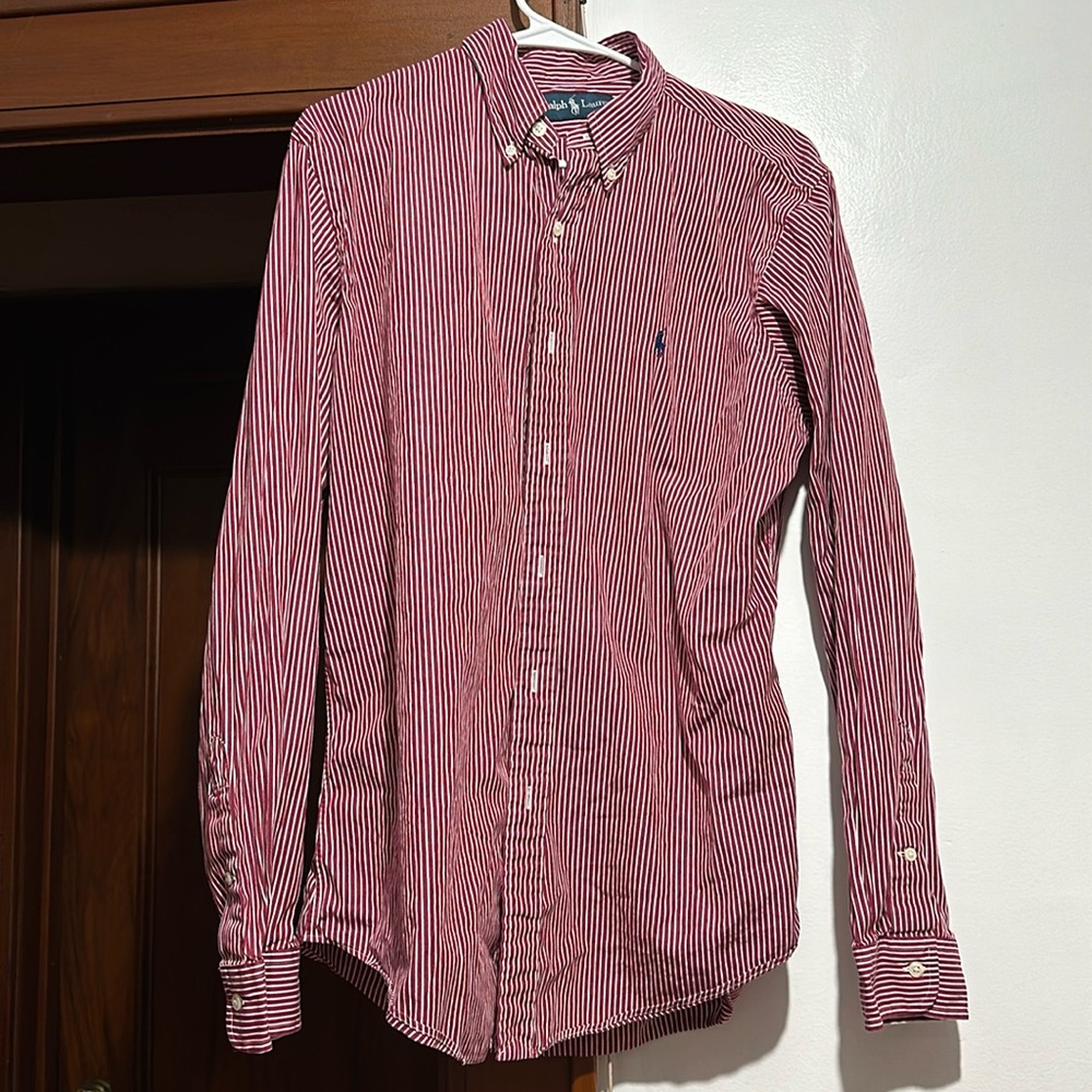 Red/White Striped Ralph Lauren Button Shirt. Men’s L.